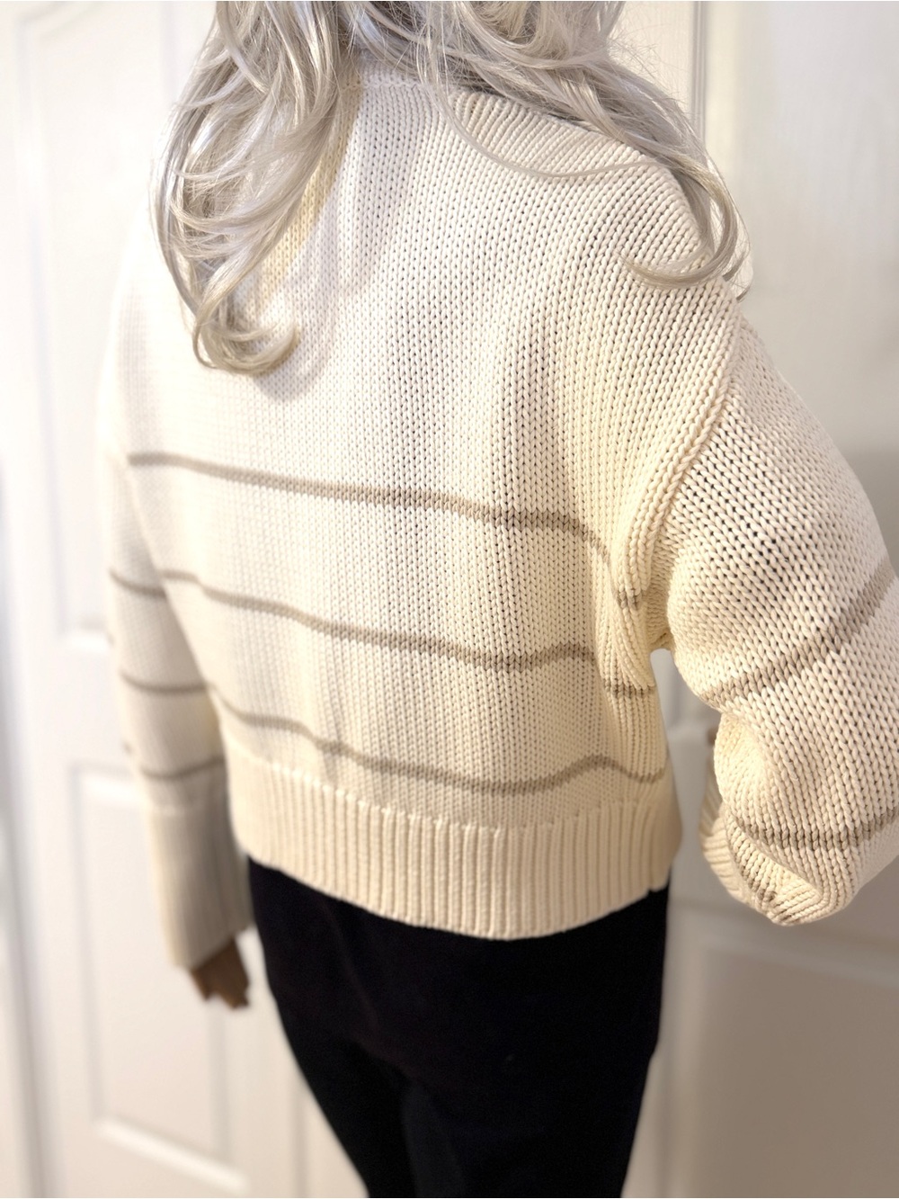 Magaschoni 100% Cotton Striped Cardigan Sweater NWT Cream XS Luxury Knit - Picture 3 of 10